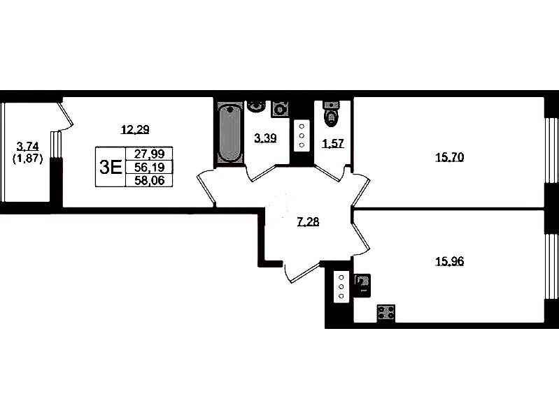 2-комнатная квартира 58.06 м², 4/10 эт., ЖК «UP! Квартал Новый Московский»